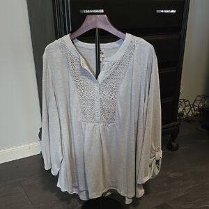 Gray Lace Detail Blouse
